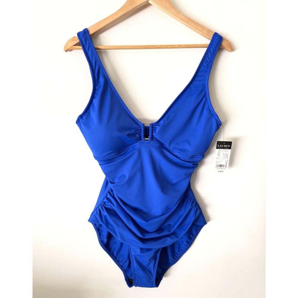 Lauren Ralph Lauren Swim Suit Womens 14 Blue Beach Club Shirred Tummy Control